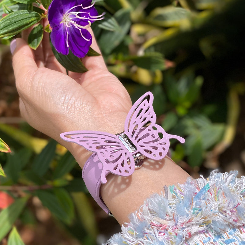 Pink Lavender 3D Butterfly Leather Apple Feminine Watch Bands ABL140A ABL144A 